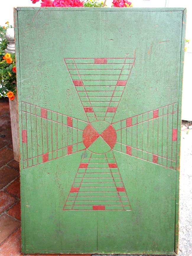 An antique folk art pine double sided games board in green and red paint circa 1890 — image 2